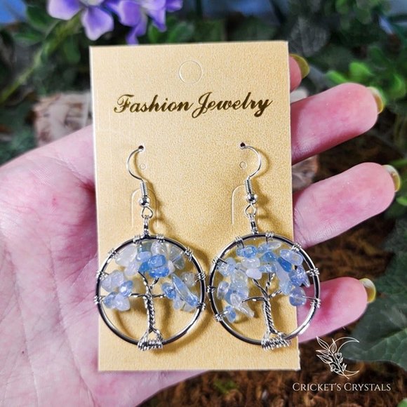 Blue Quartz Tree of Life Earrings #9 - Picture 2 of 2